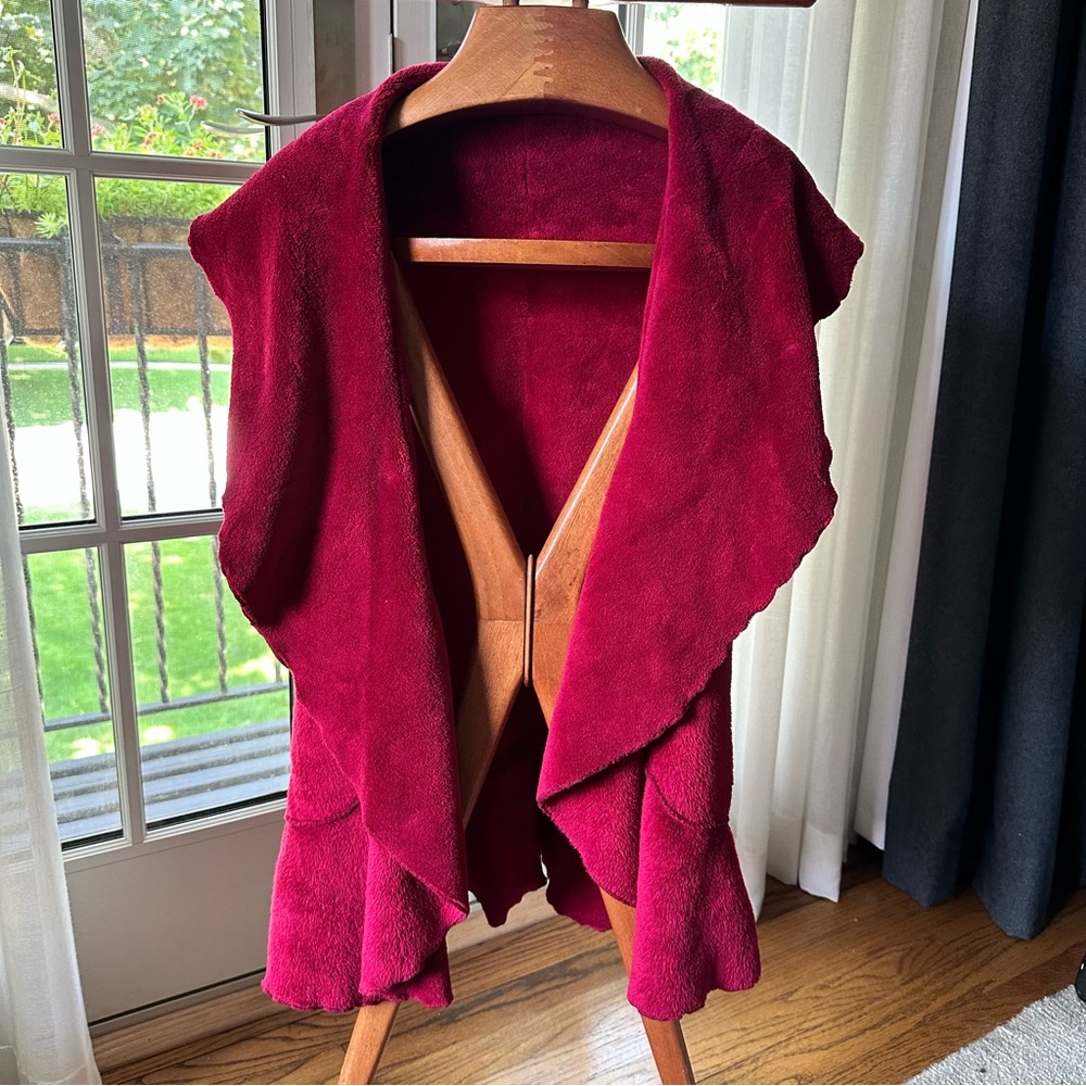 Vine Street red velour open drape vest XL